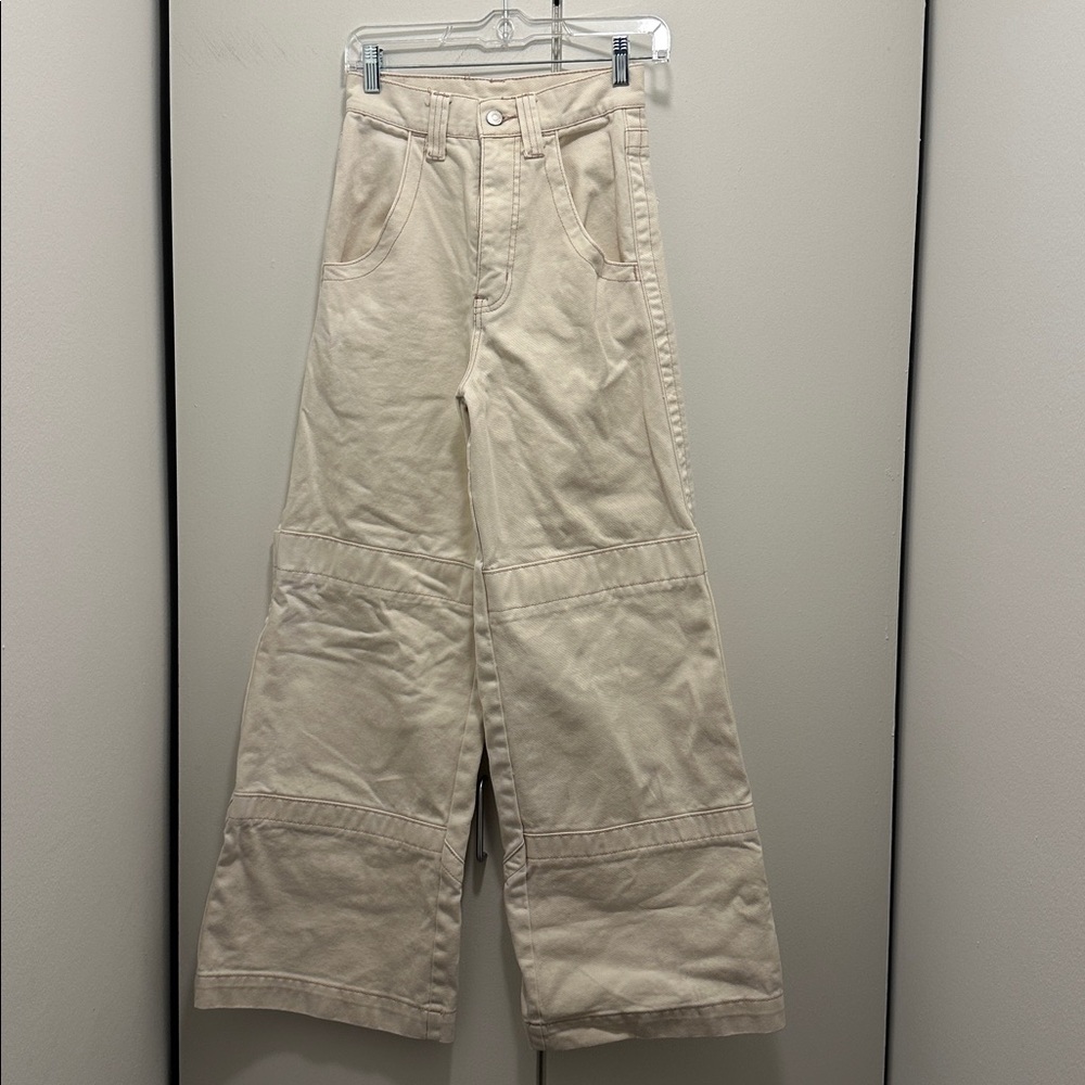 Cream Wide-Leg Cargo Pants
